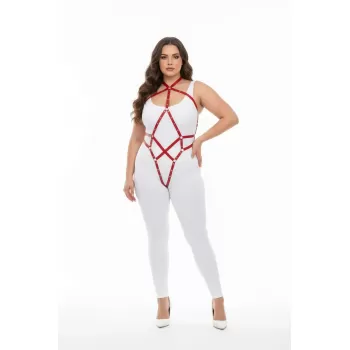 Büyük Beden Kırmızı Kadın Tam Vücut Deri Harness Fantazi Giyim - APFT295
