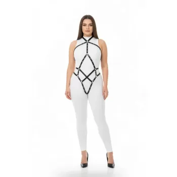 Büyük Beden Siyah Kadın Deri Harness Metal Detaylı Vücut Aksesuarı - APFT295