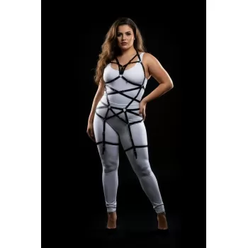 Büyük Beden Siyah Kadın Lastik Harness Takım Halka Detaylı Vücut Aksesuarı - APFT348
