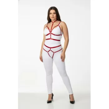 Büyük Beden Kırmızı Kadın Harness Takım Parlak Lastik Harness - APFT362