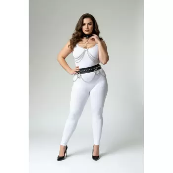 Büyük Beden Siyah Kadın Deri Harness Takım Zincir Detaylı Vücut Aksesuarı - APFT413