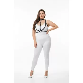 Büyük Beden Siyah Kadın Harness Takım Seksi Deri Halka Detaylı - APFT434