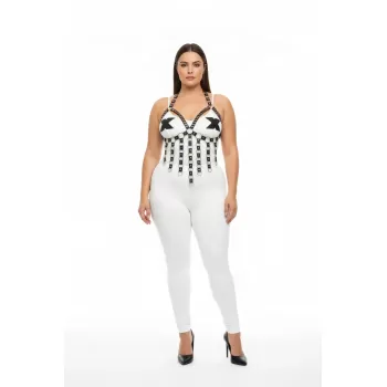 Büyük Beden Kadın Göğüs Harness Lastik, Şık ve Halka Detaylı - APFT567