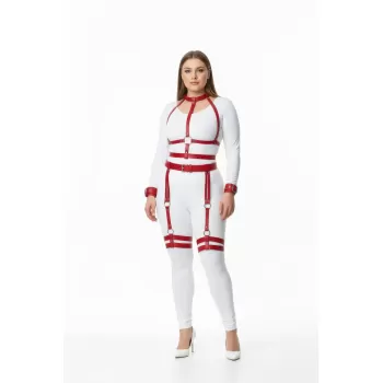 Büyük Beden Kırmızı Kadın Harness Takım Jartiyerli ve Halka Detaylı - APFT697