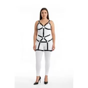 Büyük Beden Siyah Kadın Harness Takım Deri Body Fantezi Aksesuar - APFT750