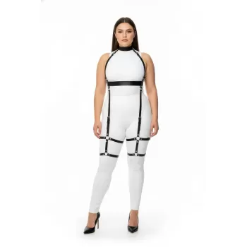 Büyük Beden Siyah Kadın Deri Full Body Harness Takım Şık Vücut Aksesuarı - APFT864