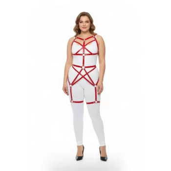 Büyük Beden Kırmızı Kadın Harness Takım Full Body Deri Fantezi Aksesuar - APFT894