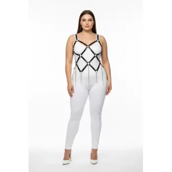 Büyük Beden Siyah Kadın Harness Takım Zincir Detaylı Çarpıcı Tasarım - APFT950