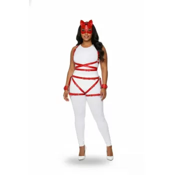 Büyük Beden Kırmızı Kadın Deri Harness Takım Vücut Çapraz Bağlama Fantezi Aksesuarı - APFT1036