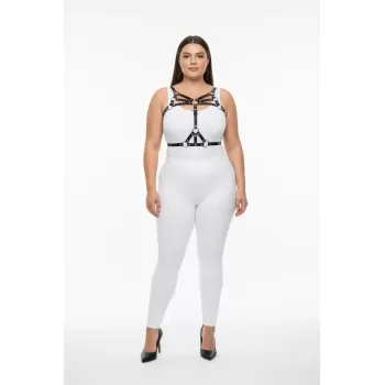 Büyük Beden Siyah Kadın Harness Takım Halka Detaylı Seksi Vücut Aksesuarı - APFT1053