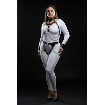 Büyük Beden Siyah Kadın Harness Takım Zincir Detaylı Deri Fantezi Aksesuarı - APFT1067