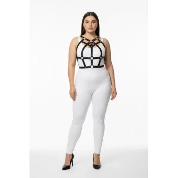 Büyük Beden Siyah Kadın Harness Takım Zımba Detaylı Şık Vücut Aksesuarı - APFT1085