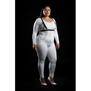 Büyük Beden Siyah Kadın Deri Harness Takım Zincir Detaylı Şık Aksesuar - APFT1176