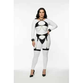 Büyük Beden Siyah Kadın Harness Takım Zincir Detaylı Jartiyerli - APFT1219