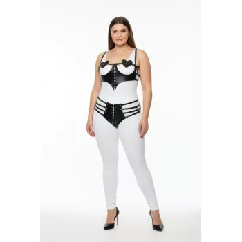 Büyük Beden Siyah Kadın Harness Takım Kalp Detaylı Bağcıklı Fantazi Deri Set - APFT1256