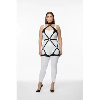 Büyük Beden Siyah Kadın Deri Full Body Harness Takım Günlük ve Fantezi Kombin Aksesuarı - APFT1331