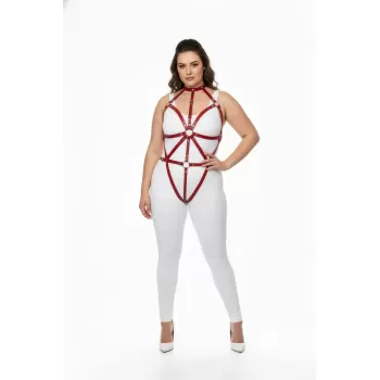 Büyük Beden Kırmızı Kadın Deri Harness Takım Fantazi Vücut Aksesuarı - APFT243