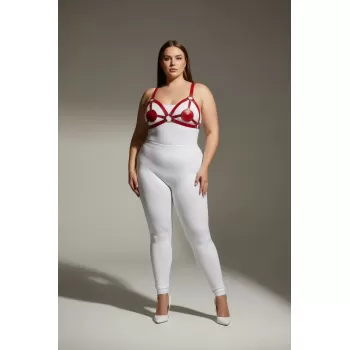 Büyük Beden Kırmızı Kadın Harness Takım Deri Halka Detaylı Fantezi Aksesuar - APFT112