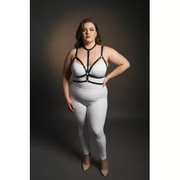 Büyük Beden Siyah Kadın Harness Takım Lastik Halka Detaylı Fantezi Aksesuar - APFT137