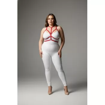Büyük Beden Kırmızı Kadın Lastik Harness Takım Ayarlanabilir Şık Vücut Aksesuarı - APFT143