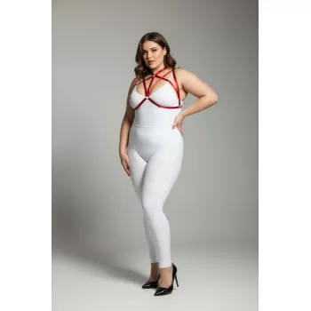 Büyük Beden Kırmızı Kadın Harness Takım Halka Detaylı Lastik Fantezi Aksesuar - APFT166