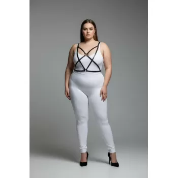 Büyük Beden Siyah Kadın Harness Takım Deri Çapraz Askılı Kombin Aksesuarı - APFT181