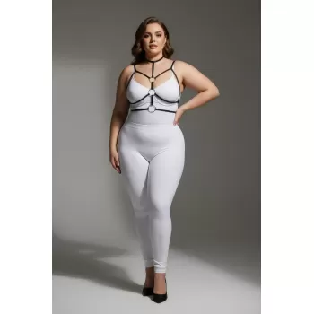 Büyük Beden Siyah Kadın Harness Halka ve Boyunluk Detaylı Lastik Aksesuar - APFT184