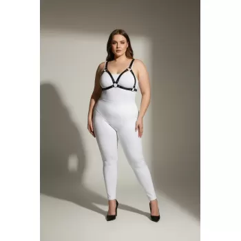 Büyük Beden Siyah Kadın Deri Harness Takım Halka Detaylı Sütyen Aksesuarı - APFT190