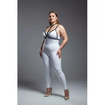 Büyük Beden Siyah Kadın Harness Takım Şık Deri Göğüs Aksesuarı - APFT197