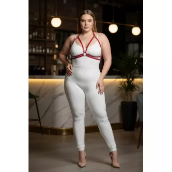 Büyük Beden Kırmızı Kadın Harness Deri Halka Detaylı Fantazi Sütyen Aksesuarı - APFT200