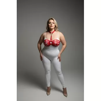 Büyük Beden Kırmızı Kadın Deri Harness Takım Halka Detaylı Seksi Vücut Aksesuarı - APFT224