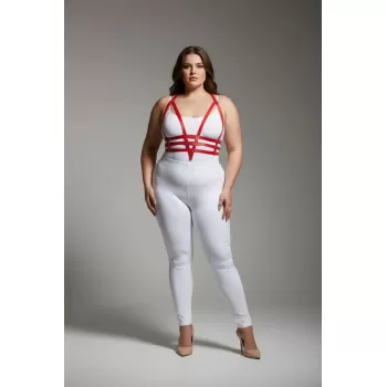 Büyük Beden Kırmızı Kadın Harness Takım Ayarlanabilir Deri Vücut Aksesuarı - APFT237