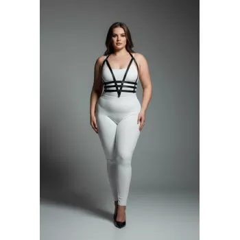 Büyük Beden Siyah Kadın Deri Harness Takım Ayarlanabilir Estetik Tasarım - APFT237