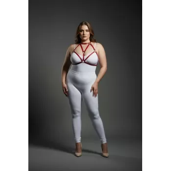 Büyük Beden Kırmızı Kadın Deri Harness Takım Halka Detaylı Şık Vücut Aksesuarı - APFT244