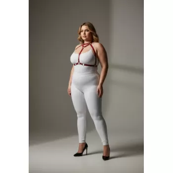 Büyük Beden Kırmızı Kadın Deri Harness Takım Şık Fantazi Vücut Aksesuarı - APFT245