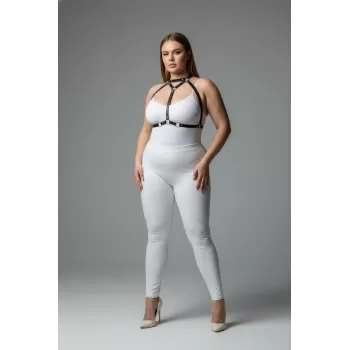 Büyük Beden Siyah Kadın Deri Harness Takım Halka Detaylı Kombin Aksesuarı - APFT245