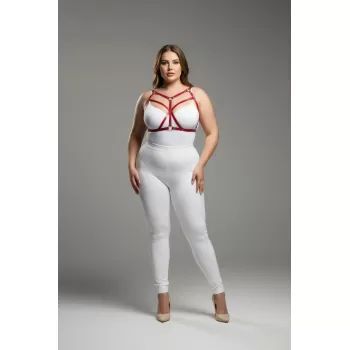 Büyük Beden Kırmızı Kadın Deri Harness Takım Çapraz Askılı Estetik Vücut Aksesuarı - APFT247
