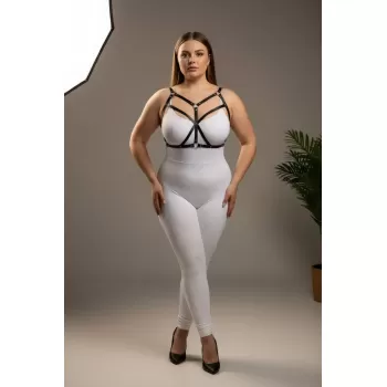 Büyük Beden Siyah Kadın Harness Takım Çapraz Detaylı Deri Büstiyer Aksesuarı - APFT247