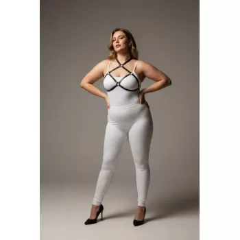 Büyük Beden Siyah Kadın Harness Halka Detaylı Deri Göğüs Aksesuarı - APFT263