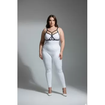 Büyük Beden Siyah Kadın Deri Harness Takım Fantezi Giyim Halka Detaylı - APFT265