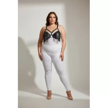 Büyük Beden Siyah Kadın Harness Takım Püskül Detaylı Deri Sütyen Aksesuarı - APFT418