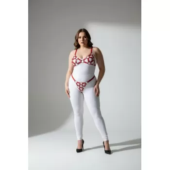 Büyük Beden Kırmızı Kadın Deri Harness Takım Seksi Halka Detaylı - APFT422