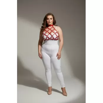 Büyük Beden Kırmızı Kadın Deri Harness Takım Çivi Detaylı Şık Aksesuar - APFT443