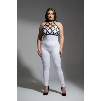 Büyük Beden Siyah Kadın Harness Takım Halka Detaylı Fantazi Deri Göğüs Aksesuarı - APFT443