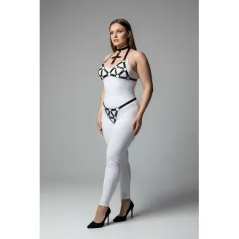 Büyük Beden Siyah Kadın Deri Harness Takım Halka Detaylı Şık Tasarım - APFT464