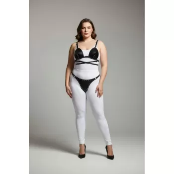 Büyük Beden Siyah Kadın Harness Takım Zımba Detaylı Deri Fantazi - APFT849