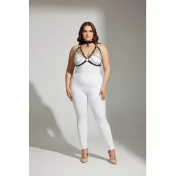 Büyük Beden Siyah Kadın Harness Takım Zincir Detaylı Deri Body Aksesuarı - APFT945