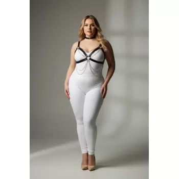 Büyük Beden Siyah Kadın Harness Takım Zincir Detaylı Deri Vücut Aksesuarı - APFT952