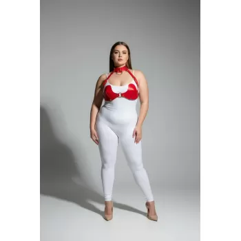 Büyük Beden Kırmızı Kadın Harness Takım Deri Sütyen Halka Detaylı Fantezi Aksesuar - APFT1226