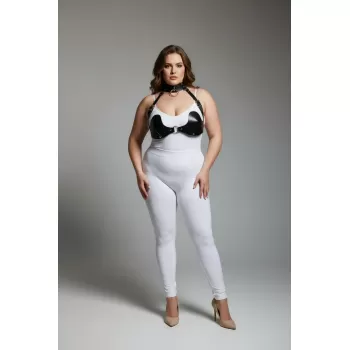 Büyük Beden Siyah Kadın Harness Takım Göğüs ve Choker Detaylı Seksi Deri - APFT1226